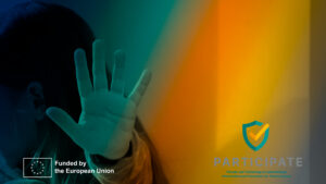 Project Participate image depicting cyberbullying victimization, featuring a distressed individual receiving harmful messages online